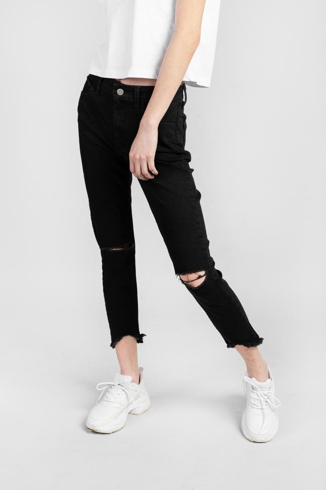 Acapella Ropa Women Denim Ripped Skinny Washed Black