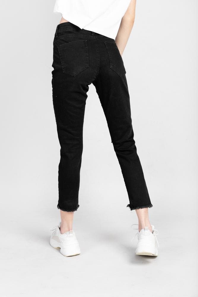 Acapella Ropa Women Denim Ripped Skinny Washed Black