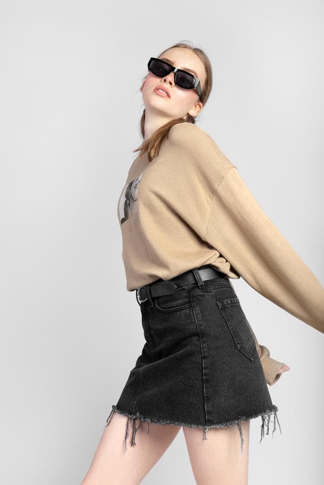 Acapella Ropa Women Skirts Falda Denim Mini Skirt Black