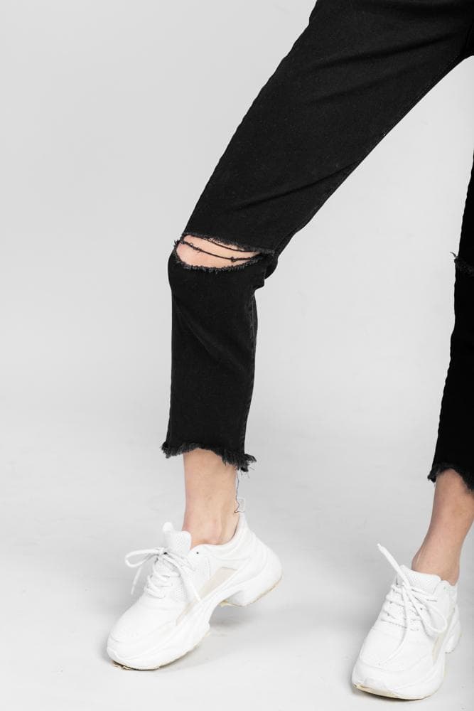 Acapella Ropa Women Denim Ripped Skinny Washed Black